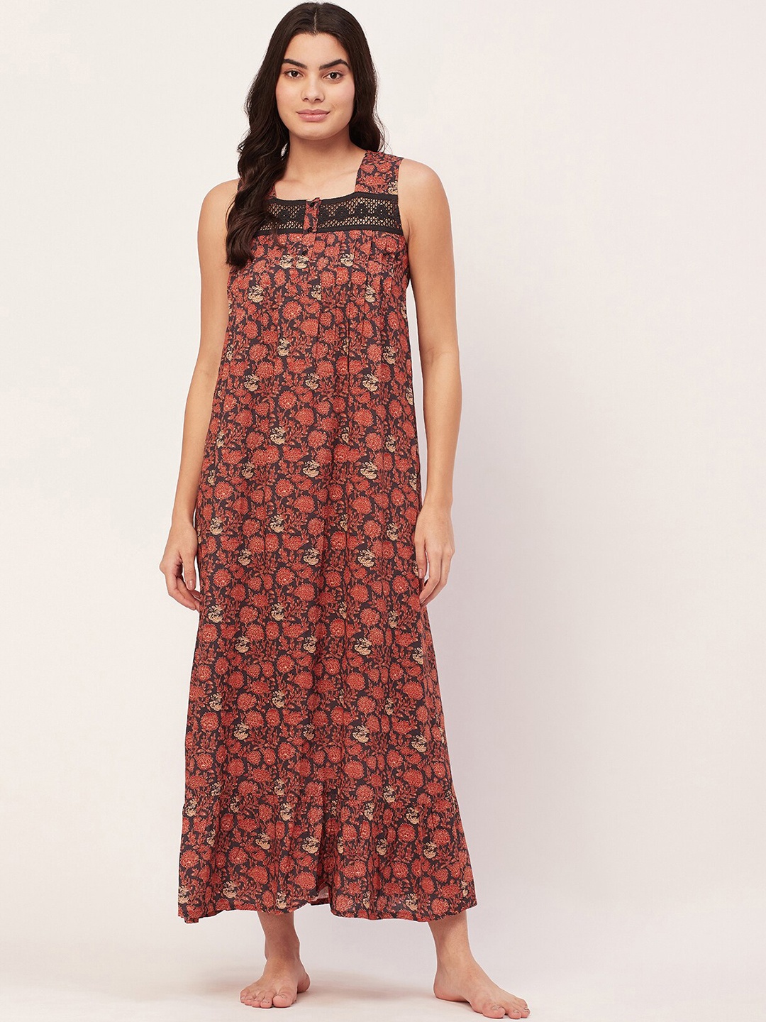 

Moomaya Floral Printed Sleeveless Maxi Nightdress, Red