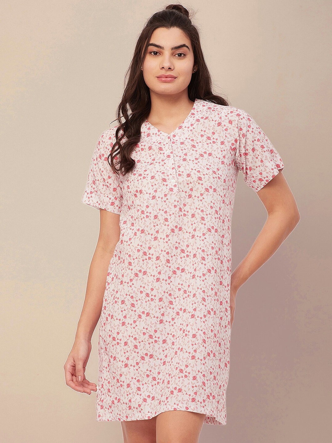 

Moomaya Floral Printed Pure Cotton Nightdress, White