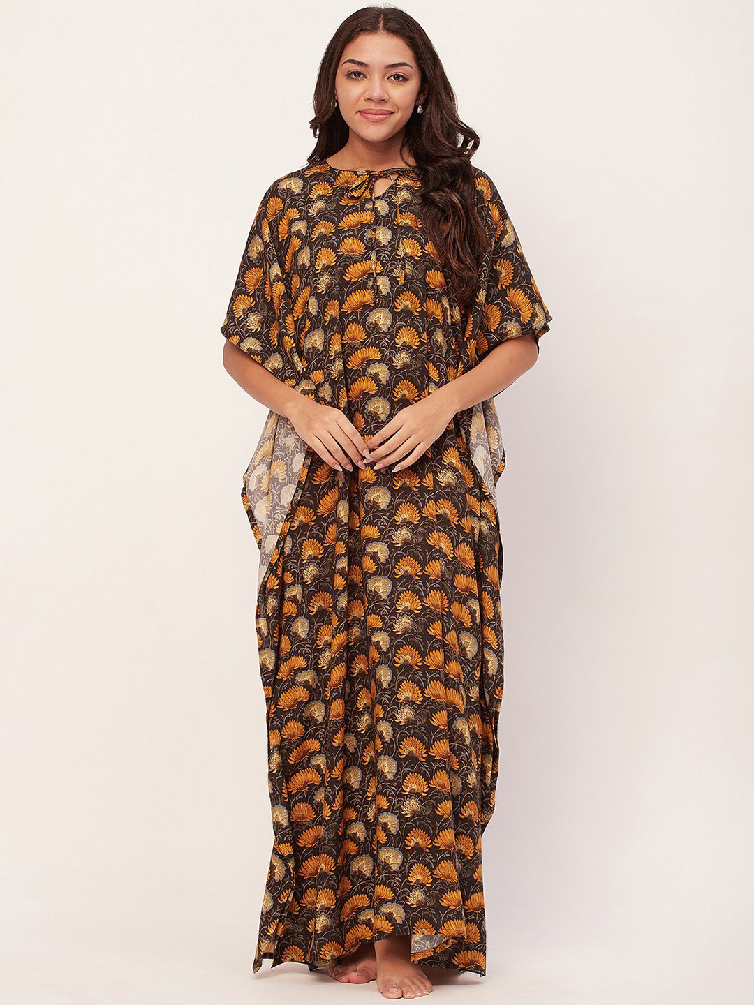 

Moomaya Floral Printed Kaftan Maxi Caftan, Black