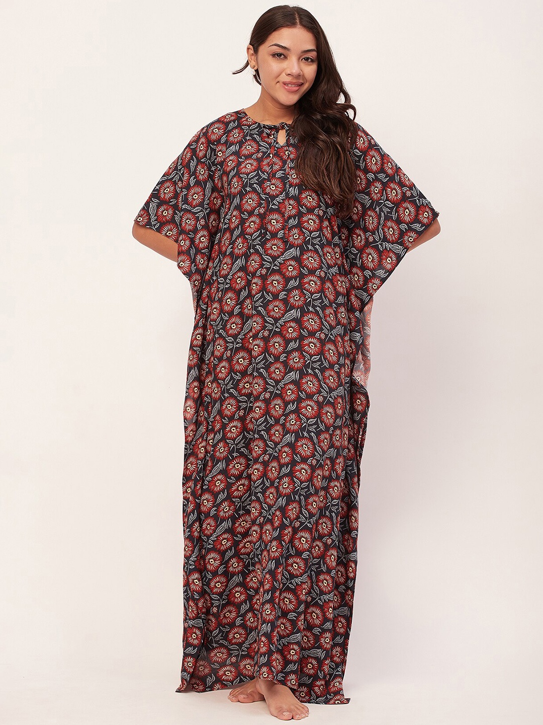 

Moomaya Floral Printed Maxi Kaftan Nightdress, Navy blue