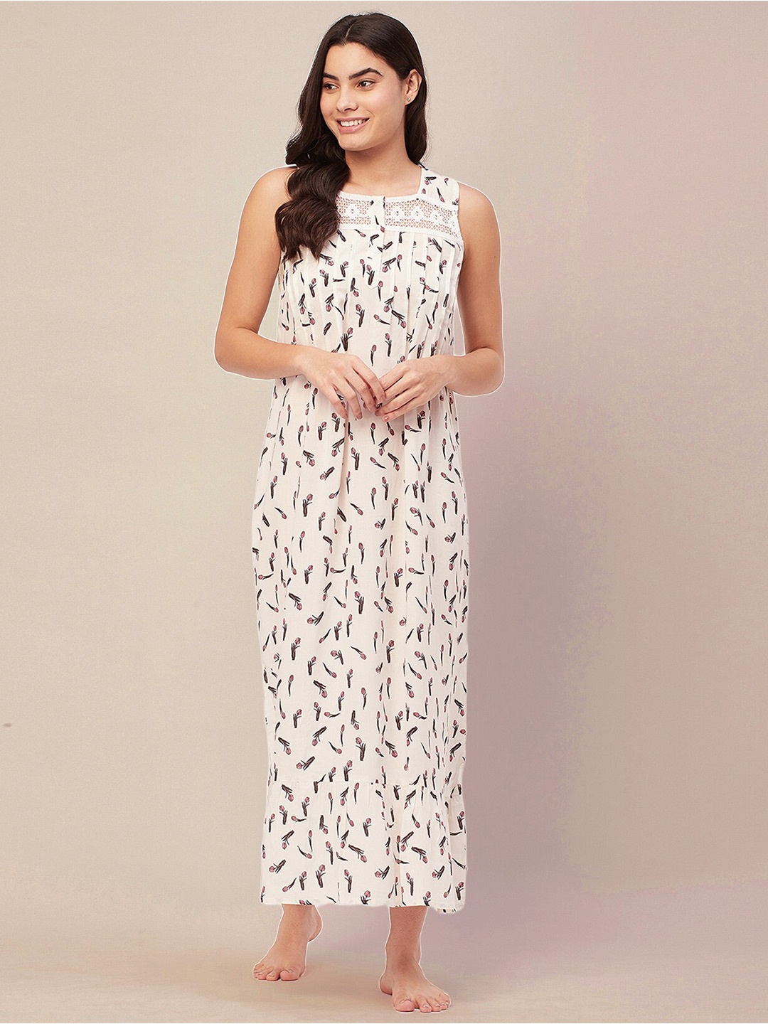 

Moomaya Floral Printed Sleeveless Maxi Nightdress, White