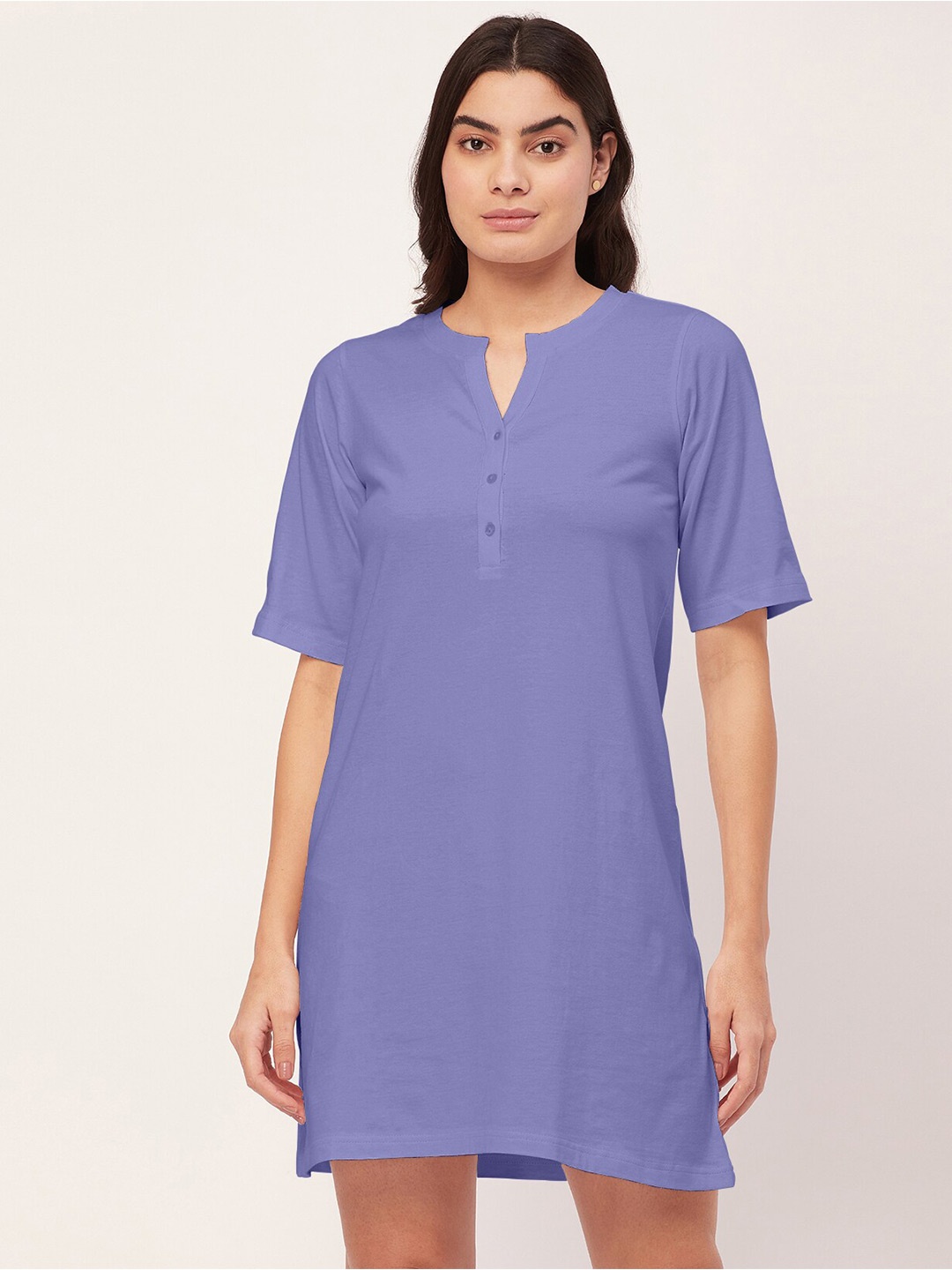 

Moomaya Mandarin Collar Above Knee Nightdress, Blue