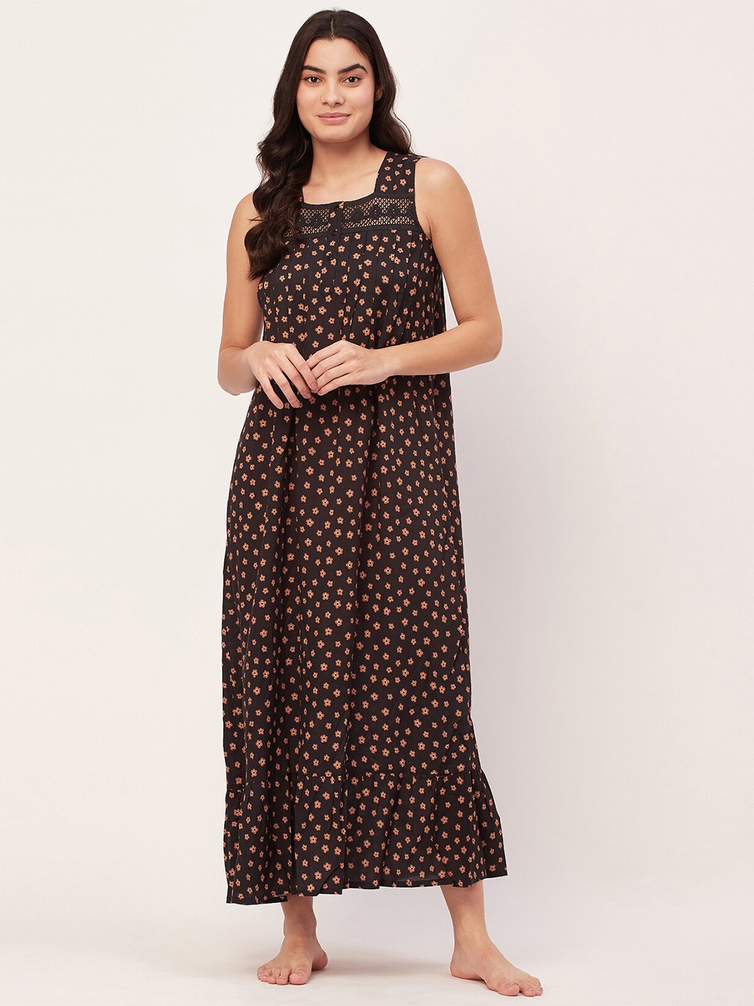 

Moomaya Floral Printed Sleeveless Maxi Nightdress, Black