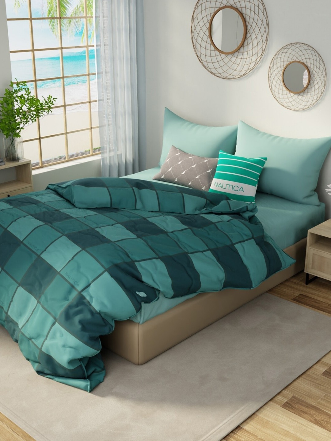 

Nautica Hampton Green Checked Cotton AC Room 150 GSM Double Bed Comforter
