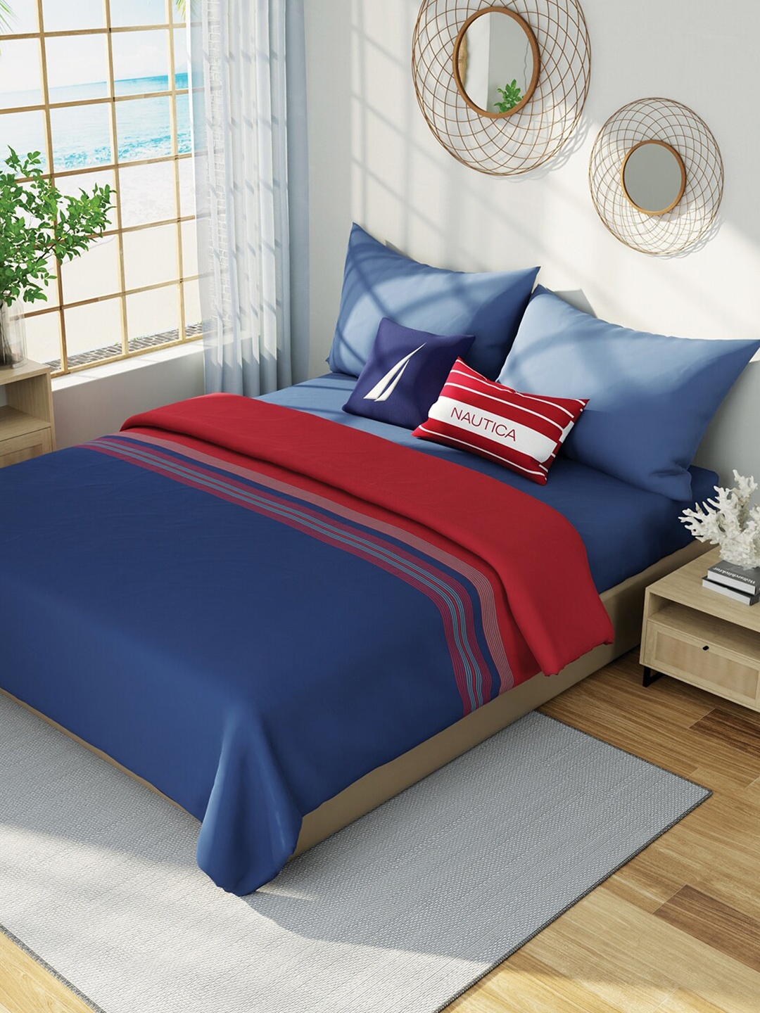 

Nautica Red & Navy Blue Striped Cotton AC Room 150 GSM Double Bed Dohar