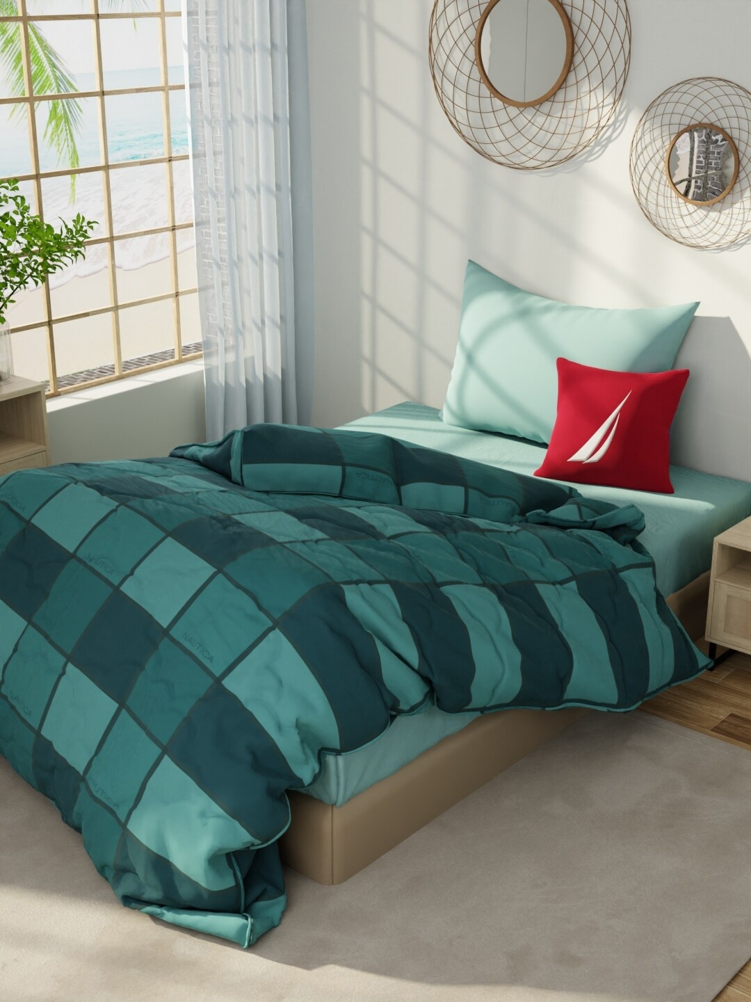 

Nautica Hampton Green Striped Cotton AC Room 150 GSM Single Bed Comforter