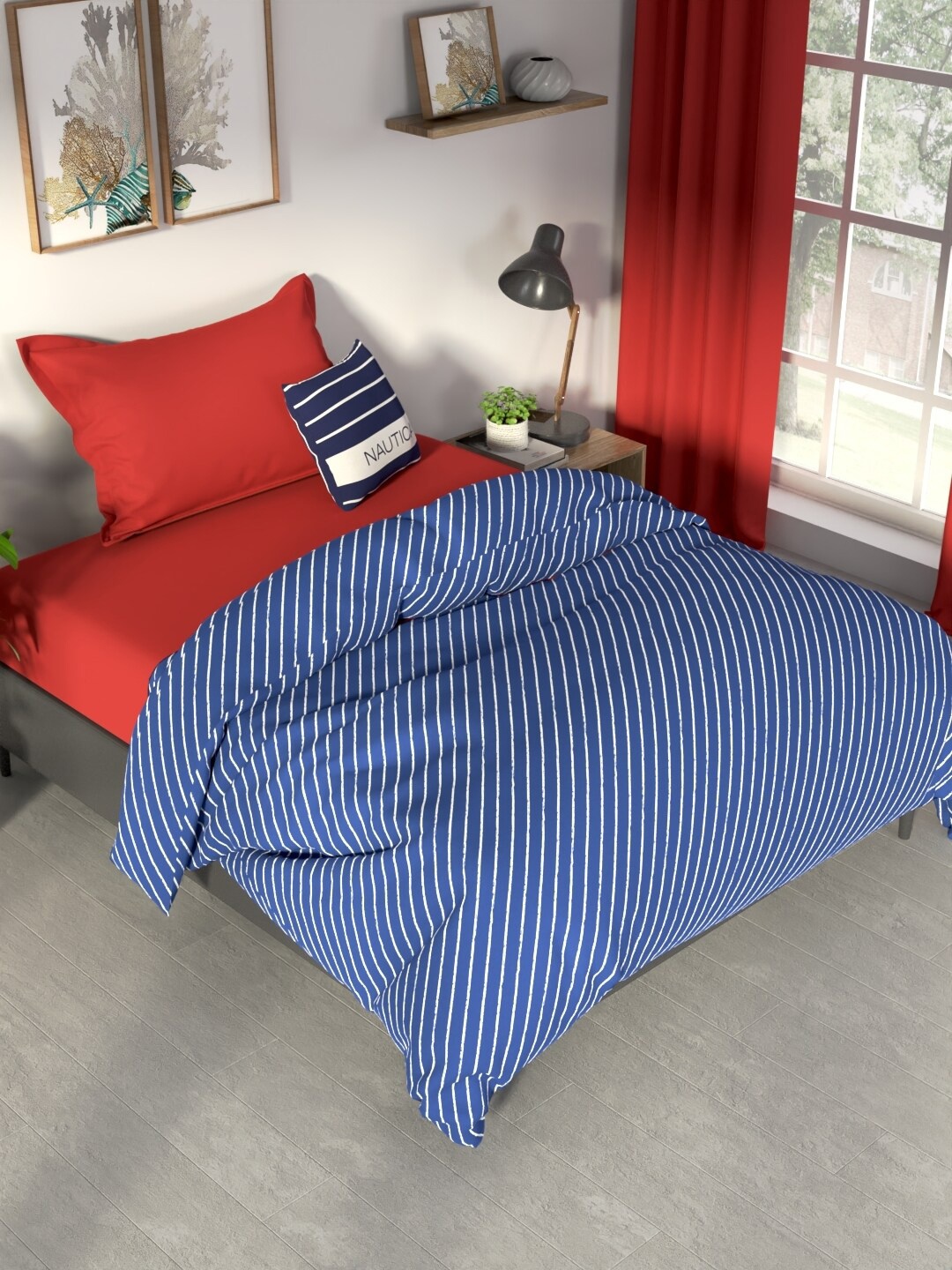 

Nautica Blue & White Striped Cotton AC Room 120 GSM Double Bed Comforter