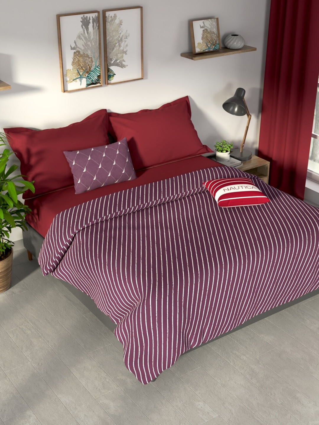 

Nautica Purple & White Striped Cotton AC Room 300 GSM Double Bed Dohar