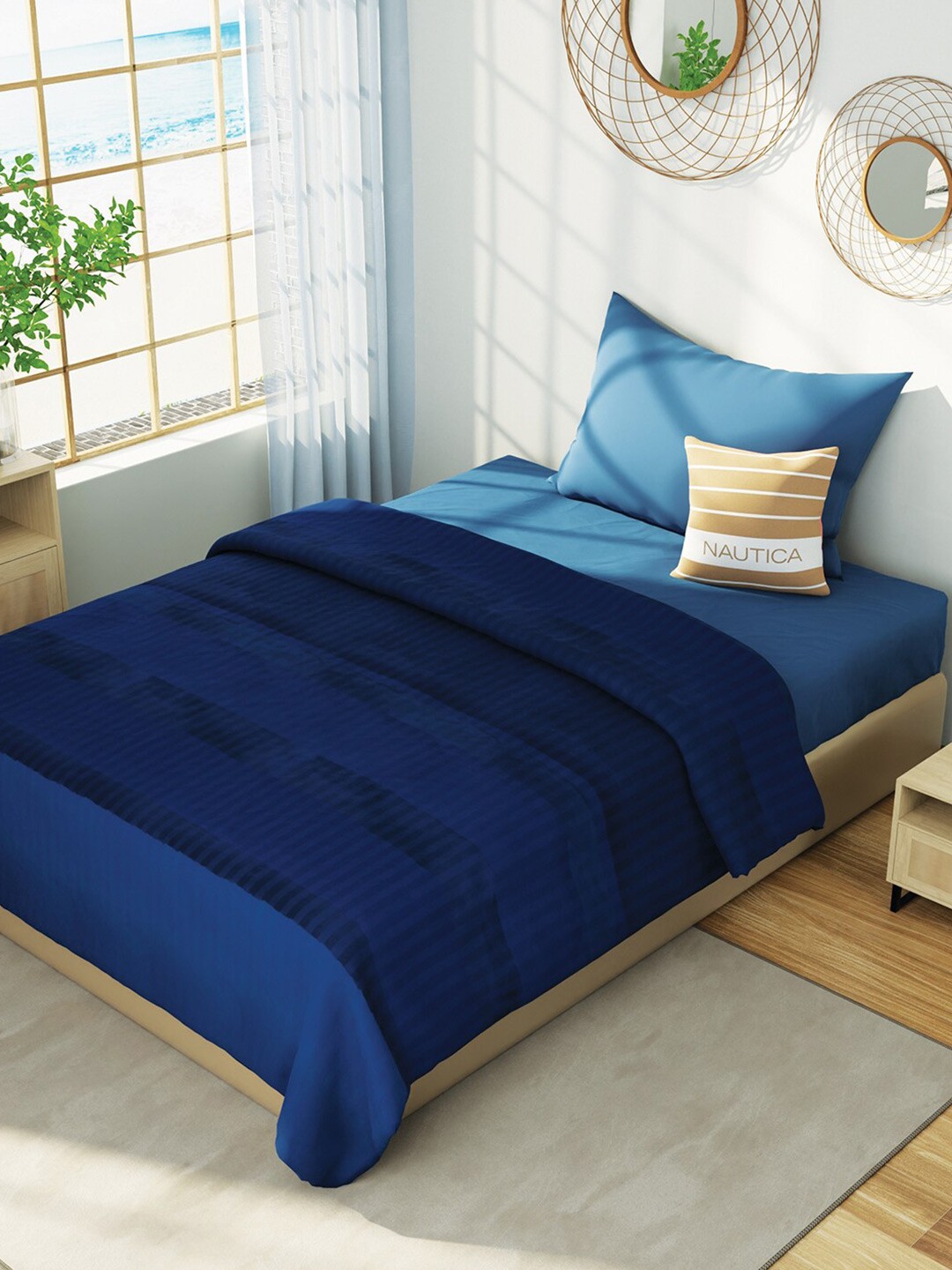 

Nautica Hampton Blue Striped Cotton AC Room 150 GSM Single Bed Dohar