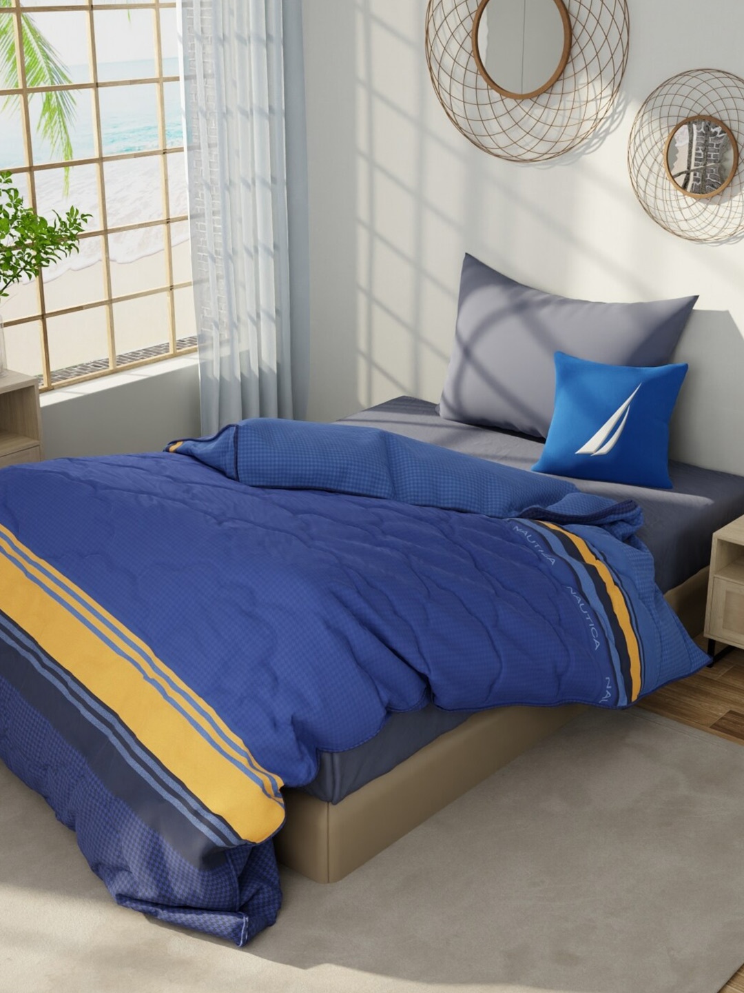 

Nautica HAMPTON Blue & Yellow Striped Cotton AC Room 150 GSM Single Bed Comforter