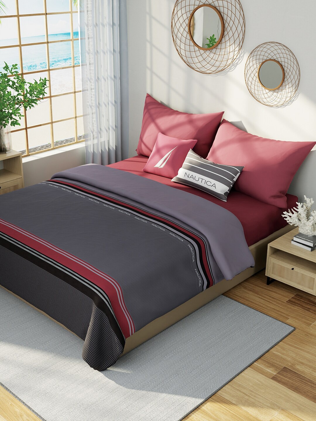 

Nautica Grey & Black Striped Cotton AC Room 150 GSM Double Bed Dohar