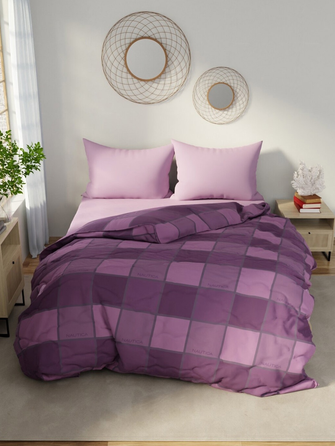 

Nautica Hampton Purple & Grey Geometric AC Room 150 GSM Double Bed Comforter