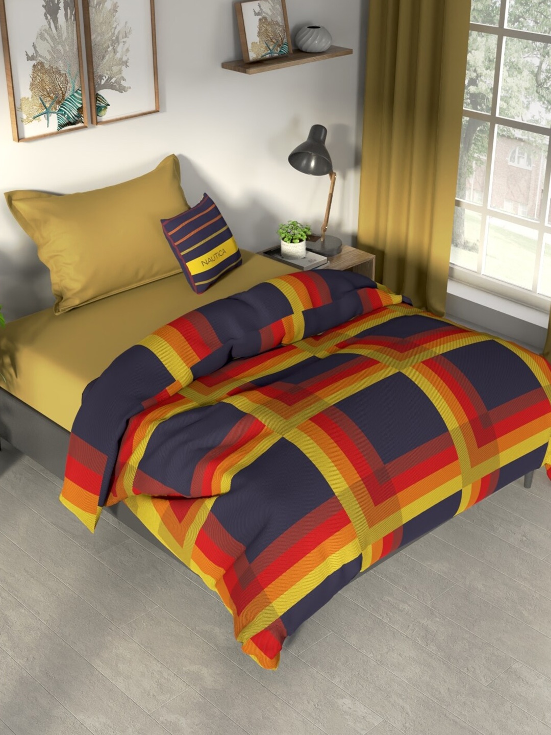 

Nautica Pacific coast Purple & Blue Striped Cotton AC Room 120 GSM Double Bed Comforter