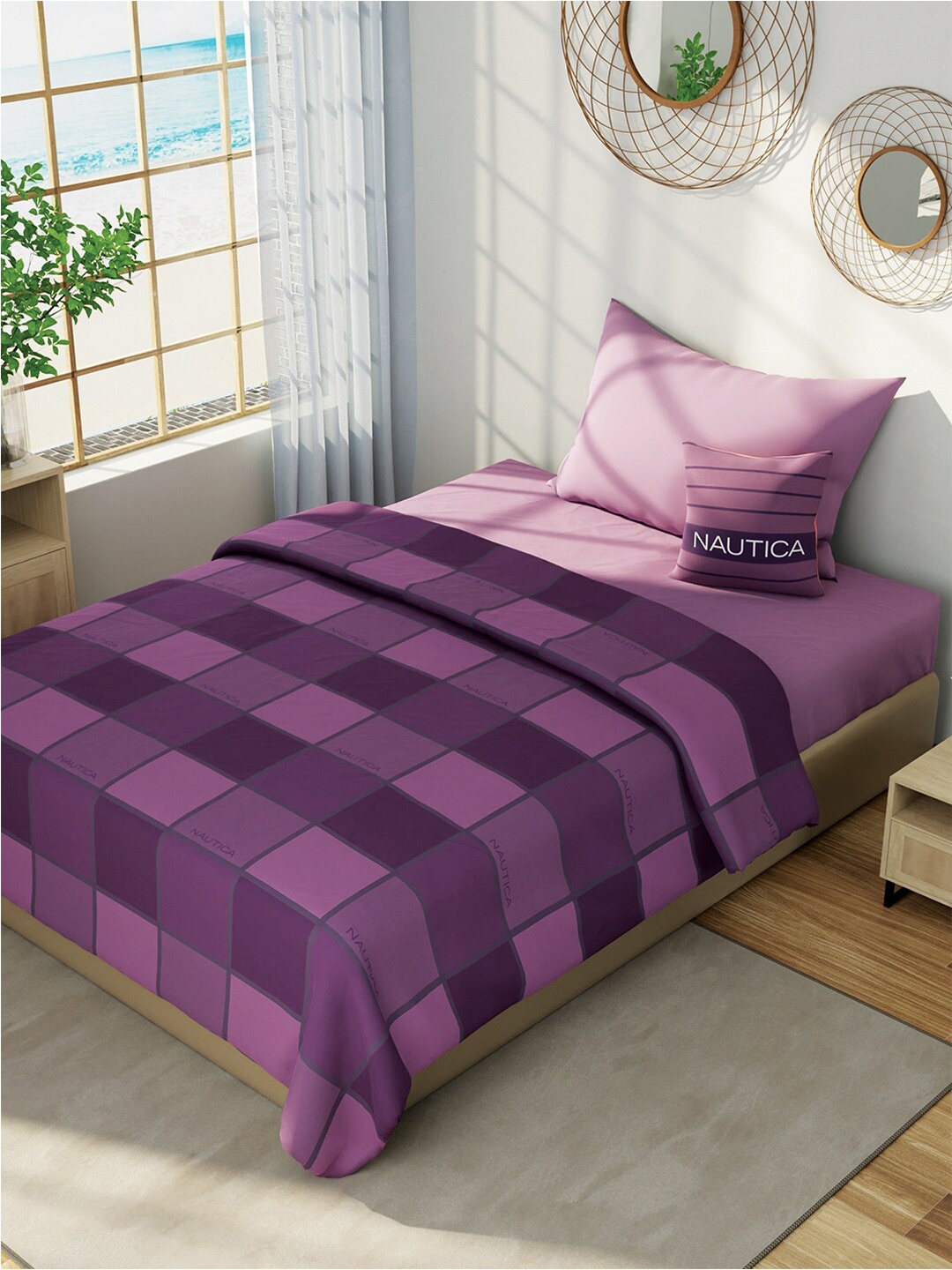 

Nautica Purple & Lavender Checked Cotton AC Room 150 GSM Single Bed Dohar