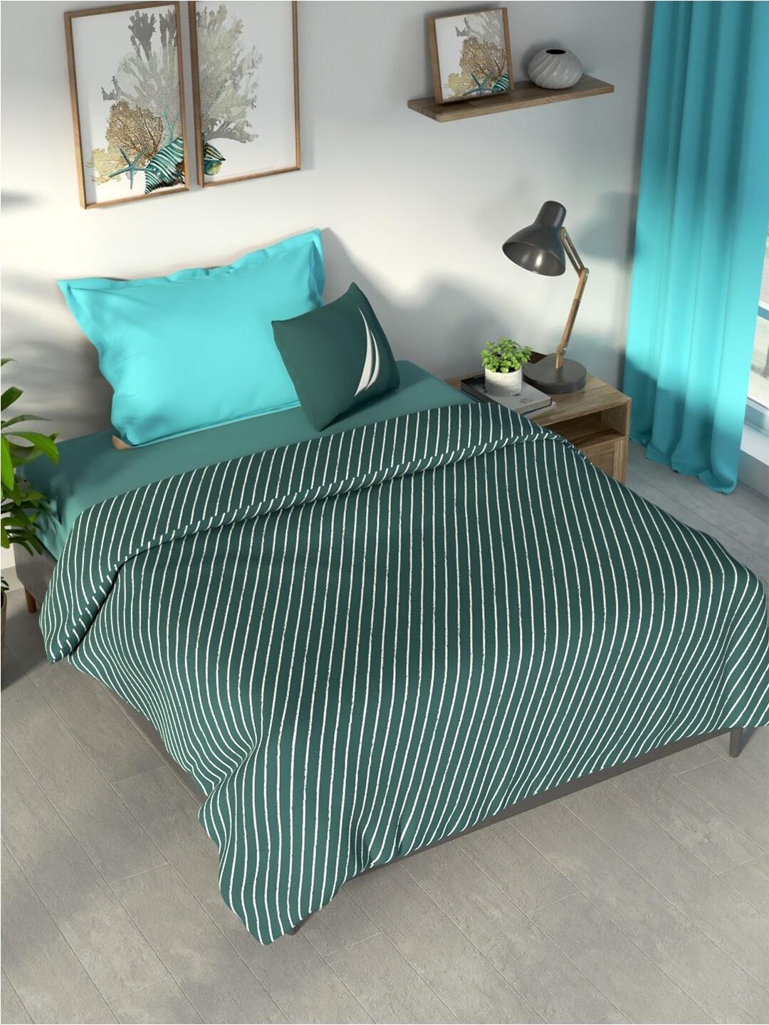 

Nautica Pacific Coast Green Striped Cotton AC Room 300 GSM Single Bed Dohar