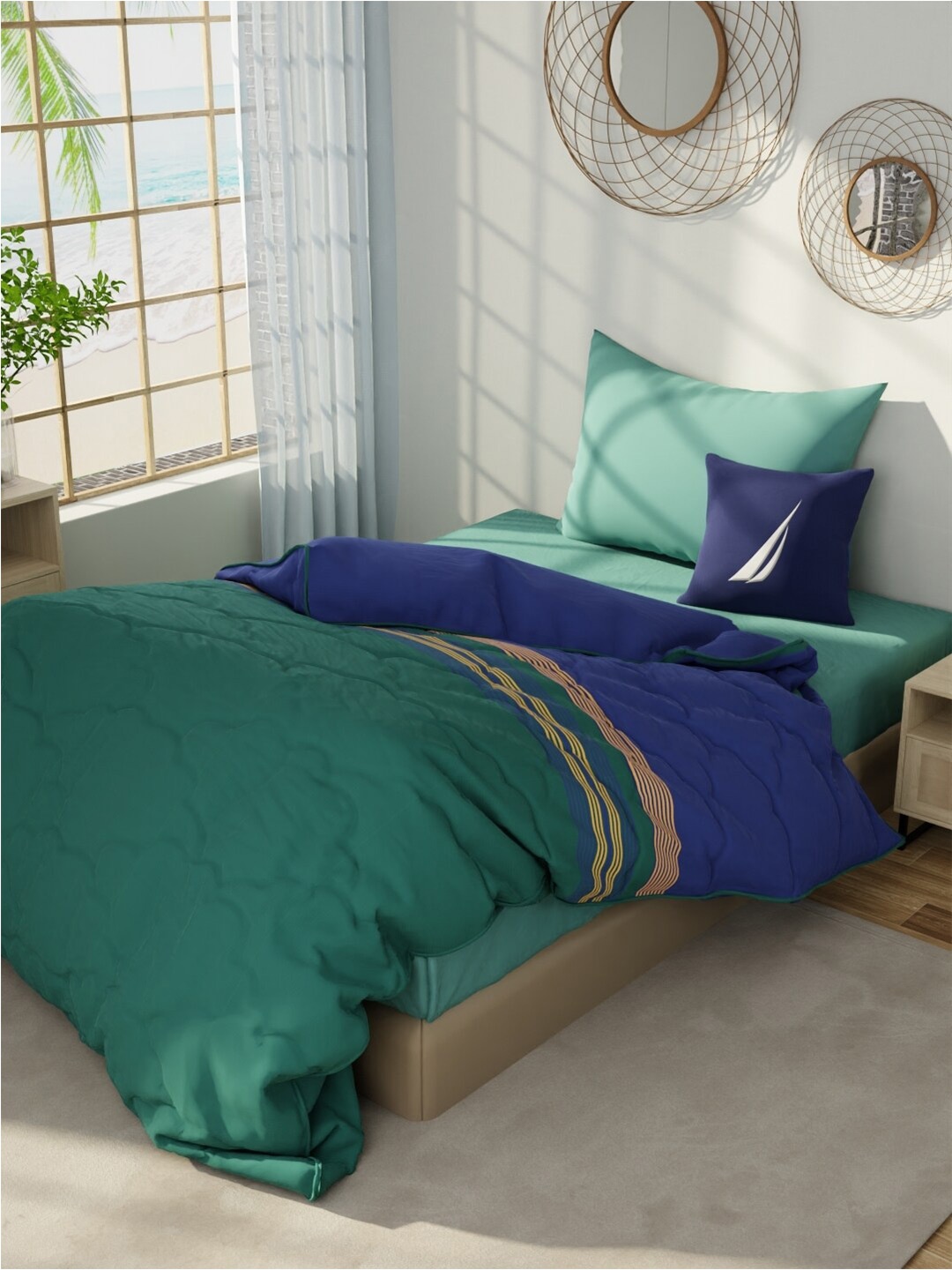 

Nautica Green & Blue Striped Cotton AC Room 150 GSM Single Bed Comforter