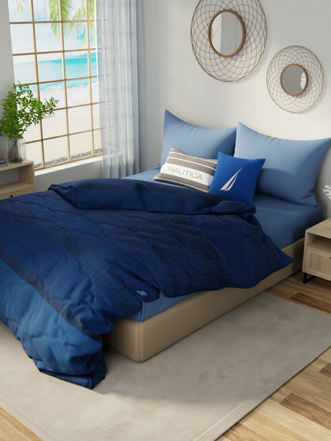

Nautica Hampton Blue Striped Cotton AC Room 150 GSM Double Bed Comforter