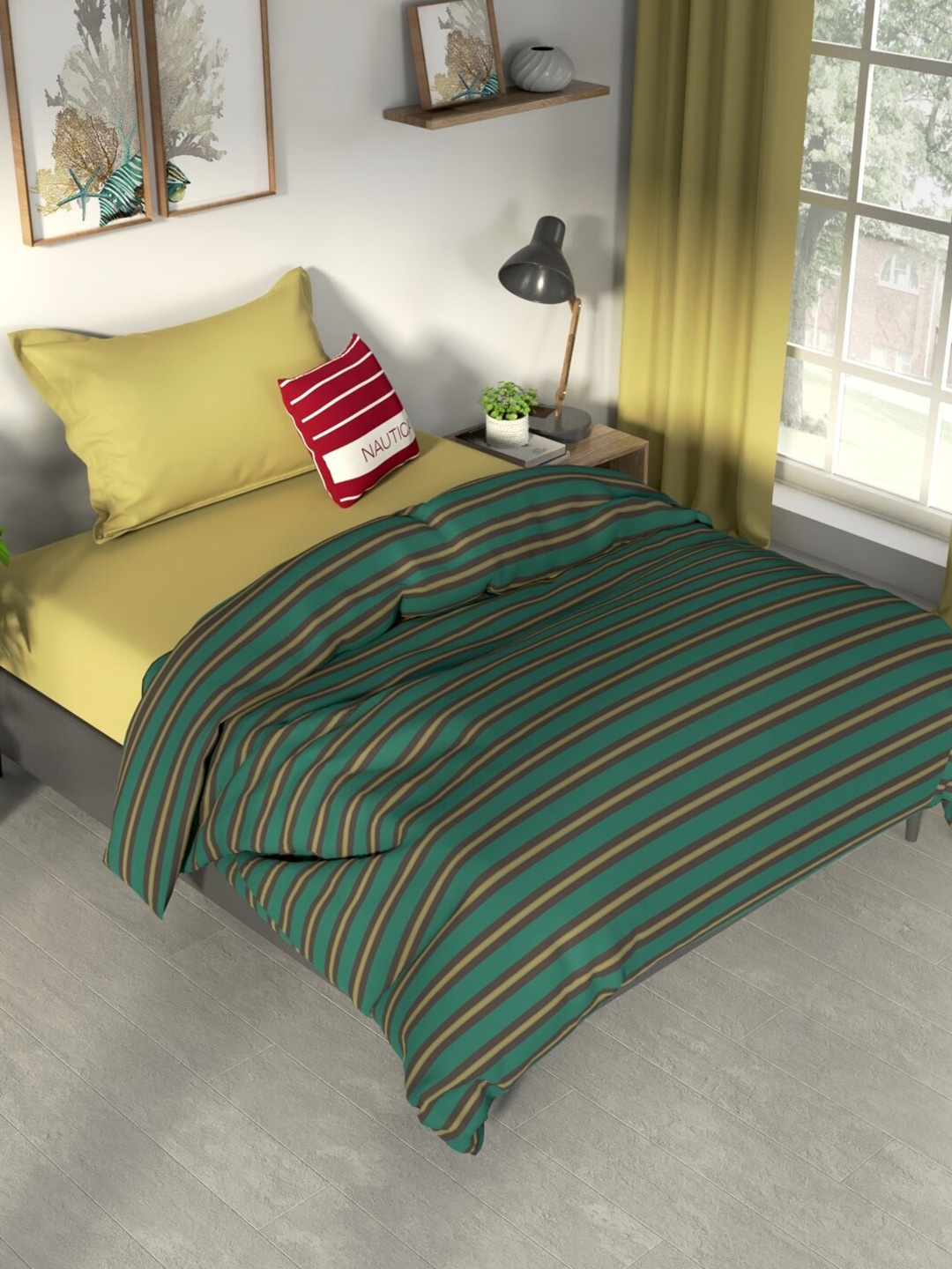 

Nautica Green & Mustard Striped Cotton AC Room 120 GSM Double Bed Comforter