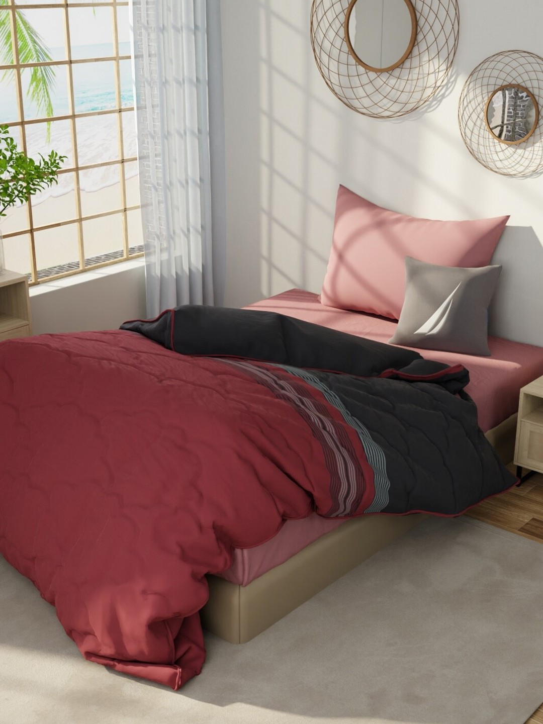 

Nautica Hampton Red & Black Striped Cotton AC Room 150 GSM Single Bed Comforter