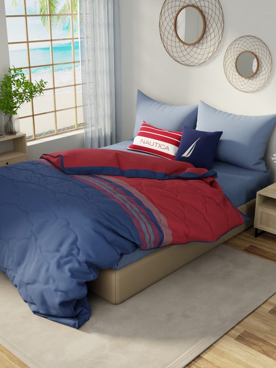 

Nautica Hampton Red & Blue Striped Cotton AC Room 150 GSM Double Bed Comforter