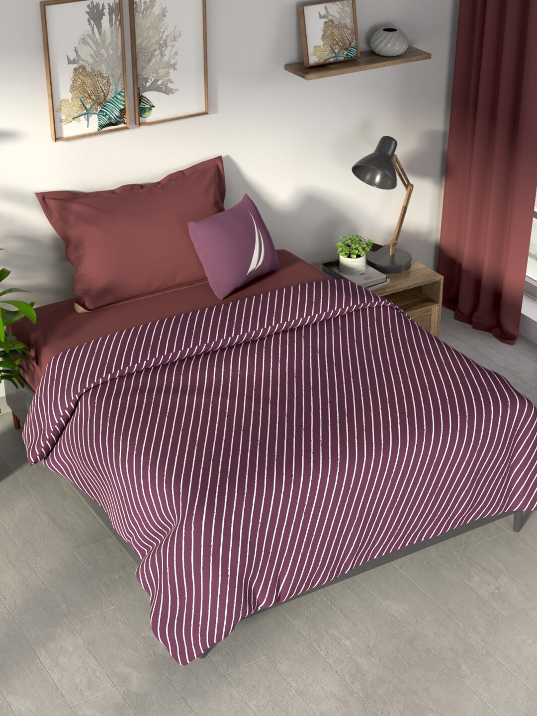 

Nautica Purple &White Striped Cotton AC Room 300 GSM Single Bed Dohar