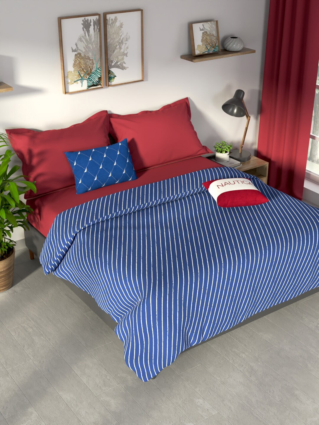 

Nautica Pacific Coast Blue Striped Cotton AC Room 300 GSM Double Bed Dohar