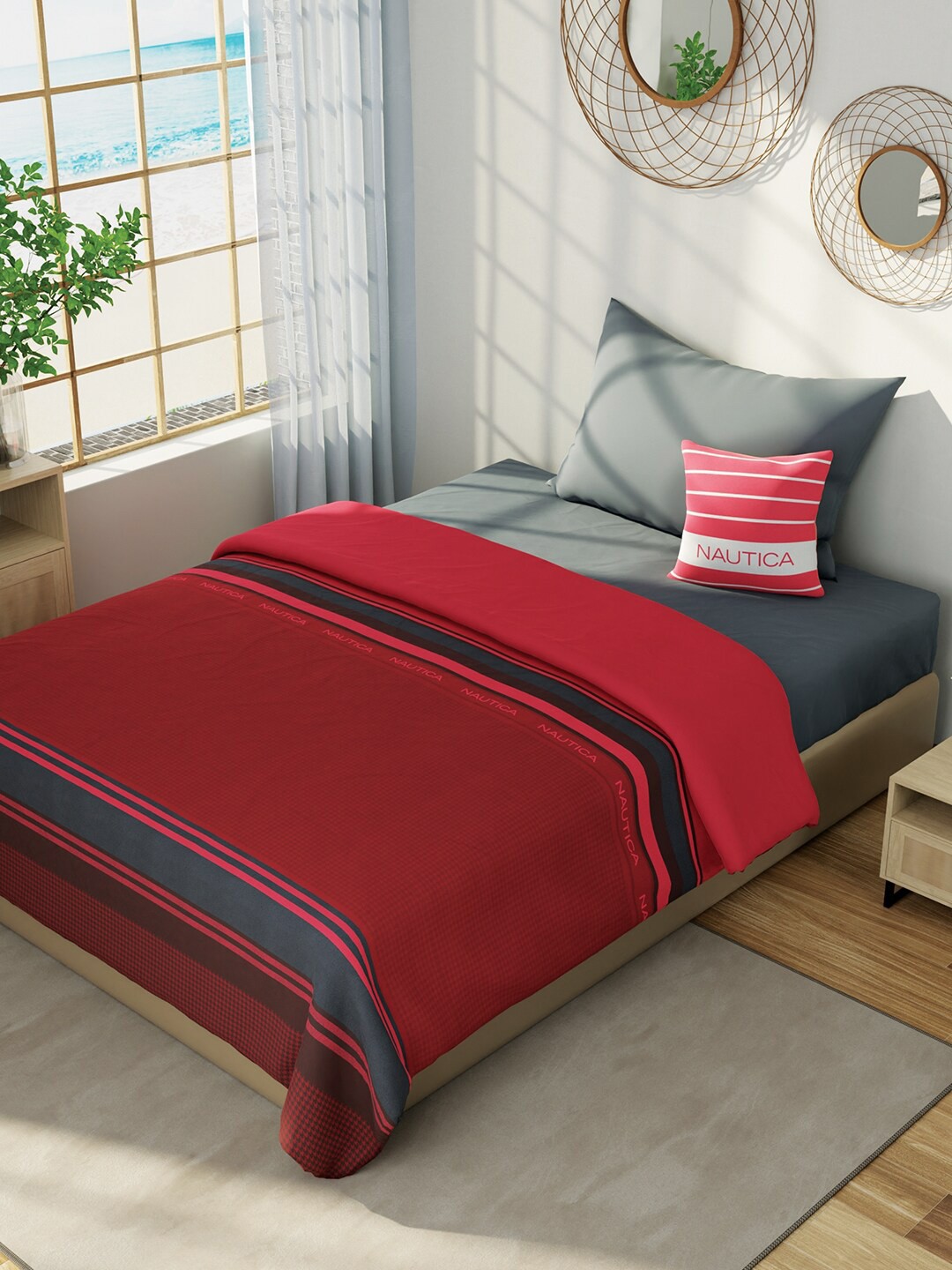

Nautica Red & Black Striped Cotton AC Room 150 GSM Single Bed Dohar