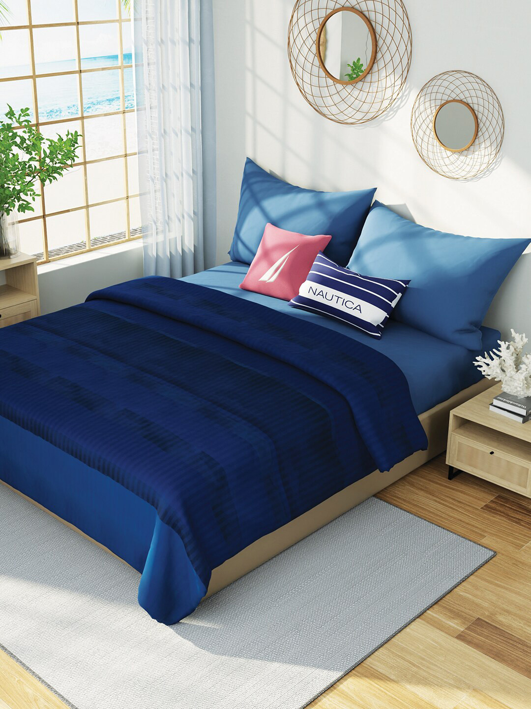 

Nautica Blue Striped Cotton AC Room 150 GSM Double Bed Dohar