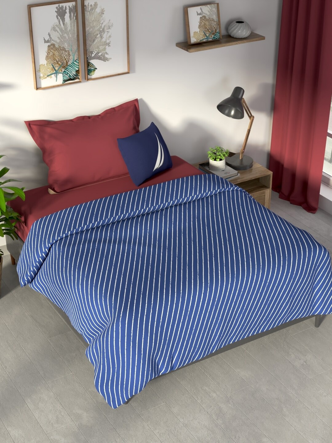 

Nautica Blue & White Striped Cotton AC Room 300 GSM Single Bed Dohar