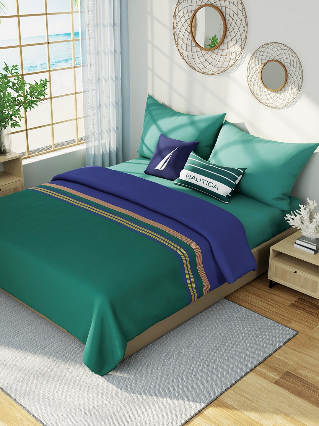 

Nautica Green & Blue Striped Cotton AC Room 150 GSM Double Bed Dohar