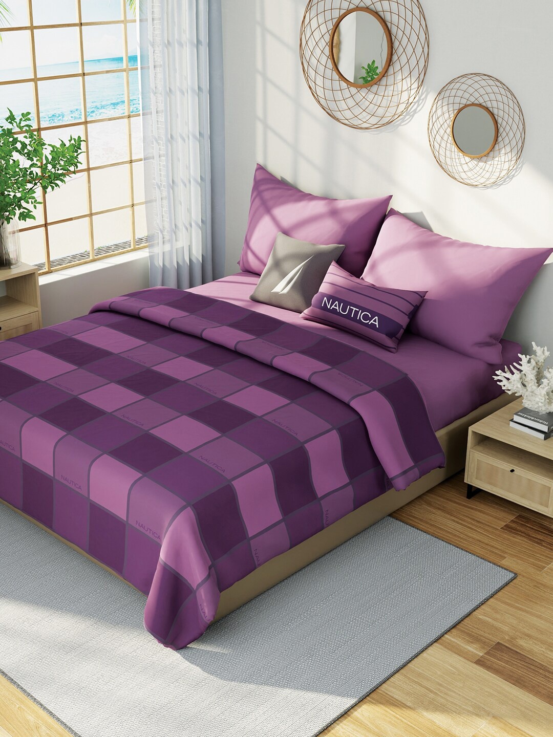 

Nautica HAMPTON Purple Checked Cotton AC Room 150 GSM Double Bed Dohar