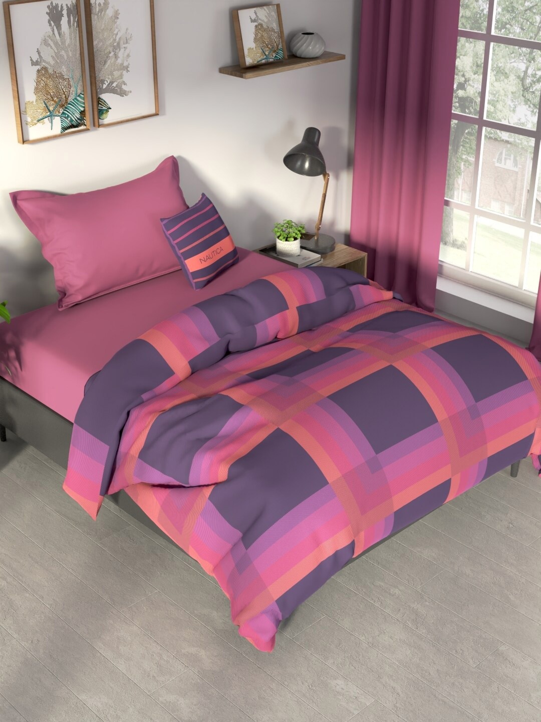 

Nautica pacific coast Violet & Coral Geometric Cotton AC Room 120 GSM Double Bed Comforter