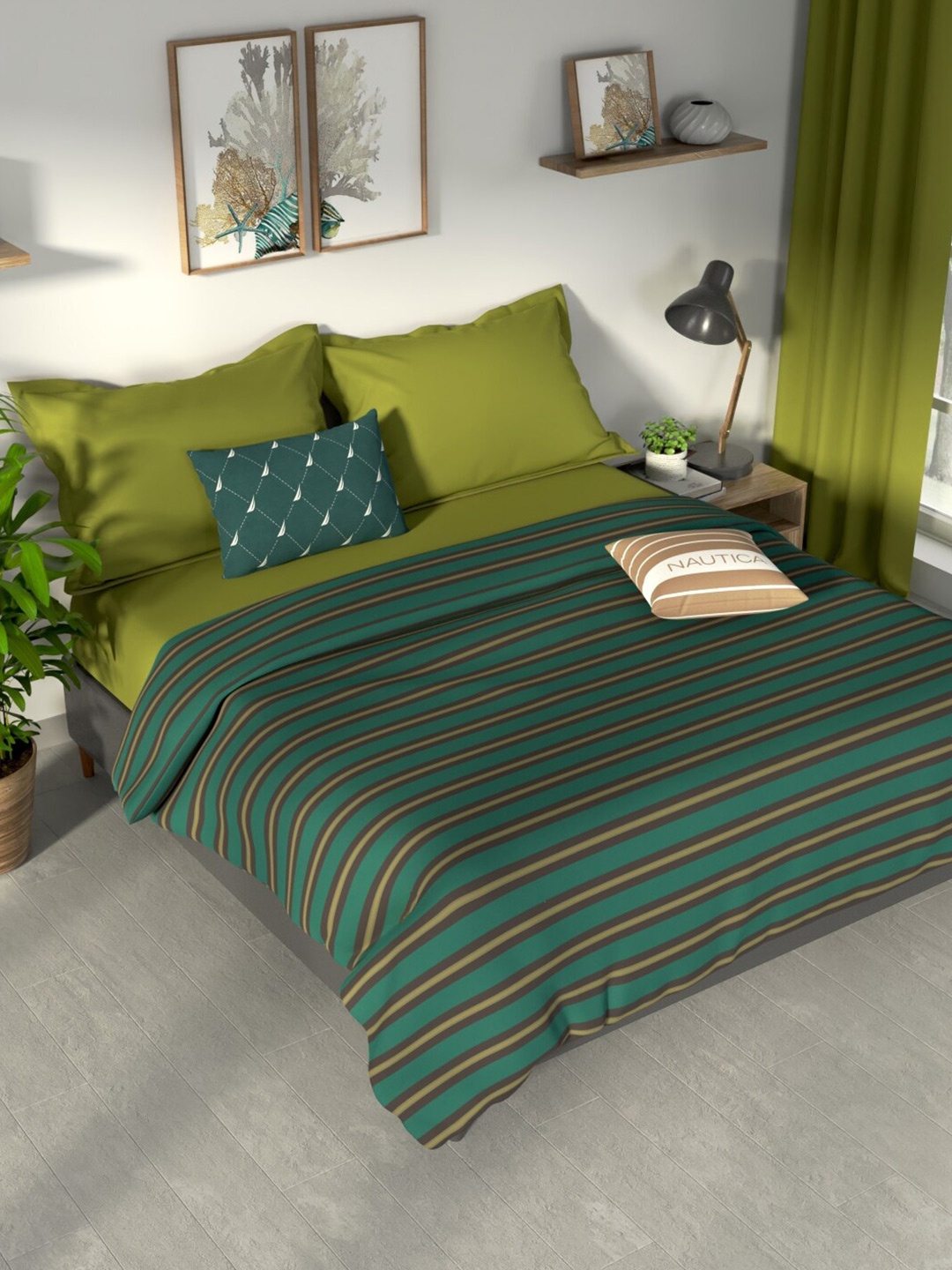 

Nautica pacific coast Green & Brown Checked Cotton AC Room 300 GSM Double Bed Dohar