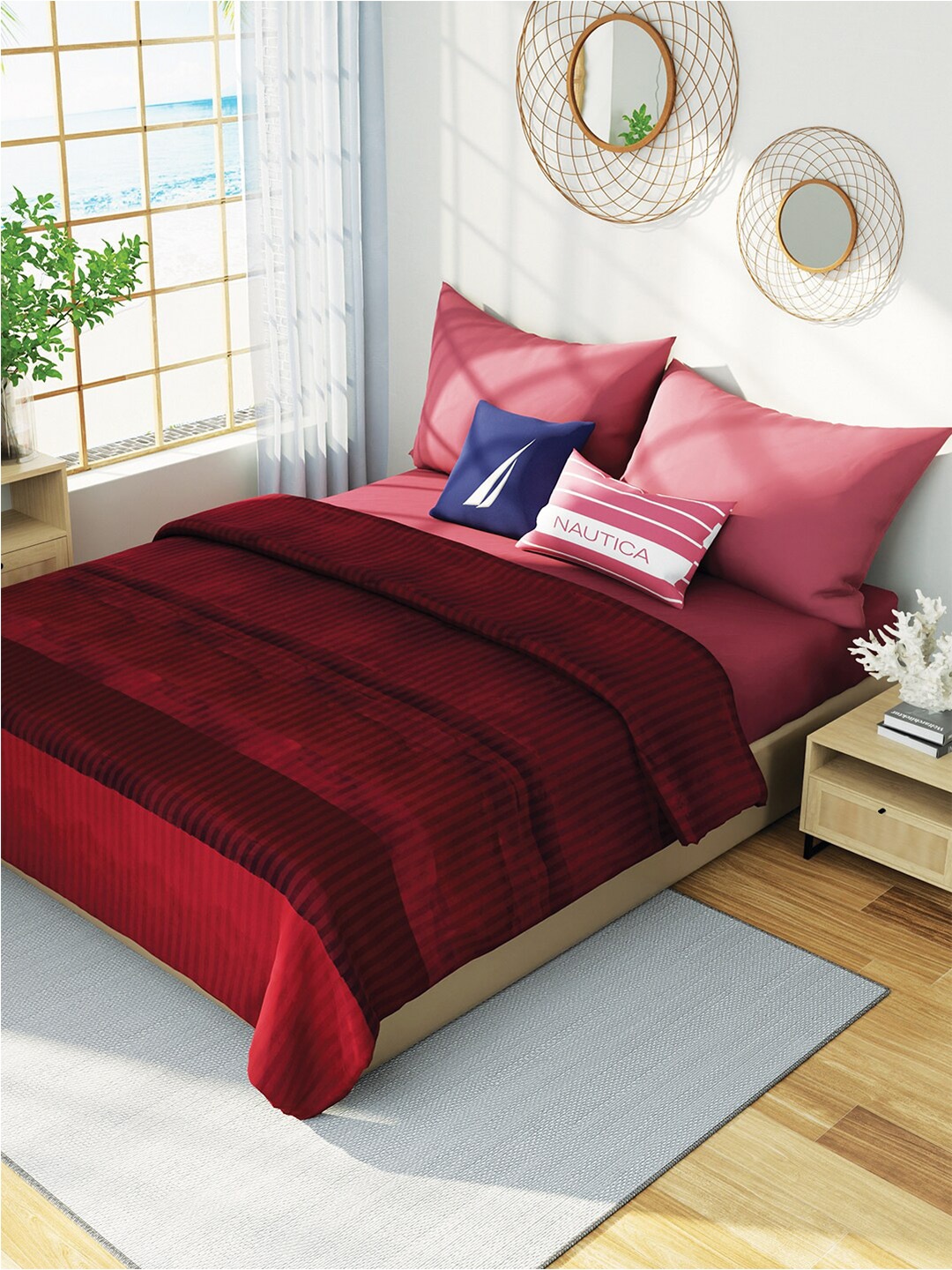 

Nautica Maroon & Red Striped Cotton AC Room 150 GSM Double Bed Dohar