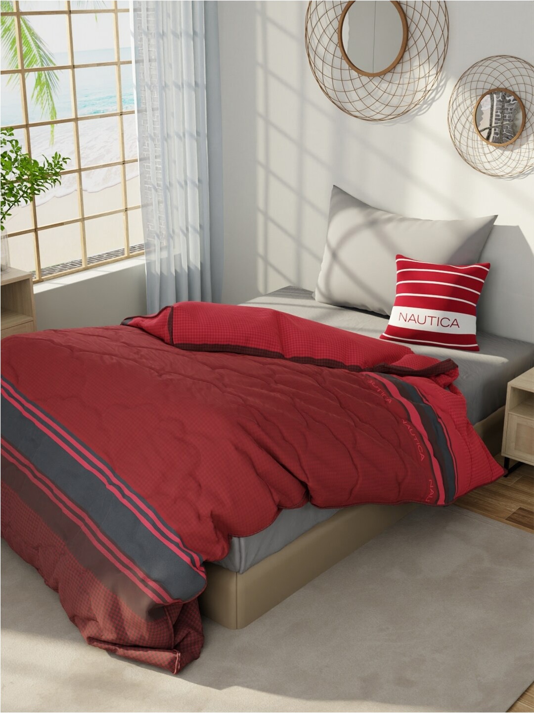 

Nautica Hampton Red & Black Geometric Cotton AC Room 150 GSM Single Bed Comforter