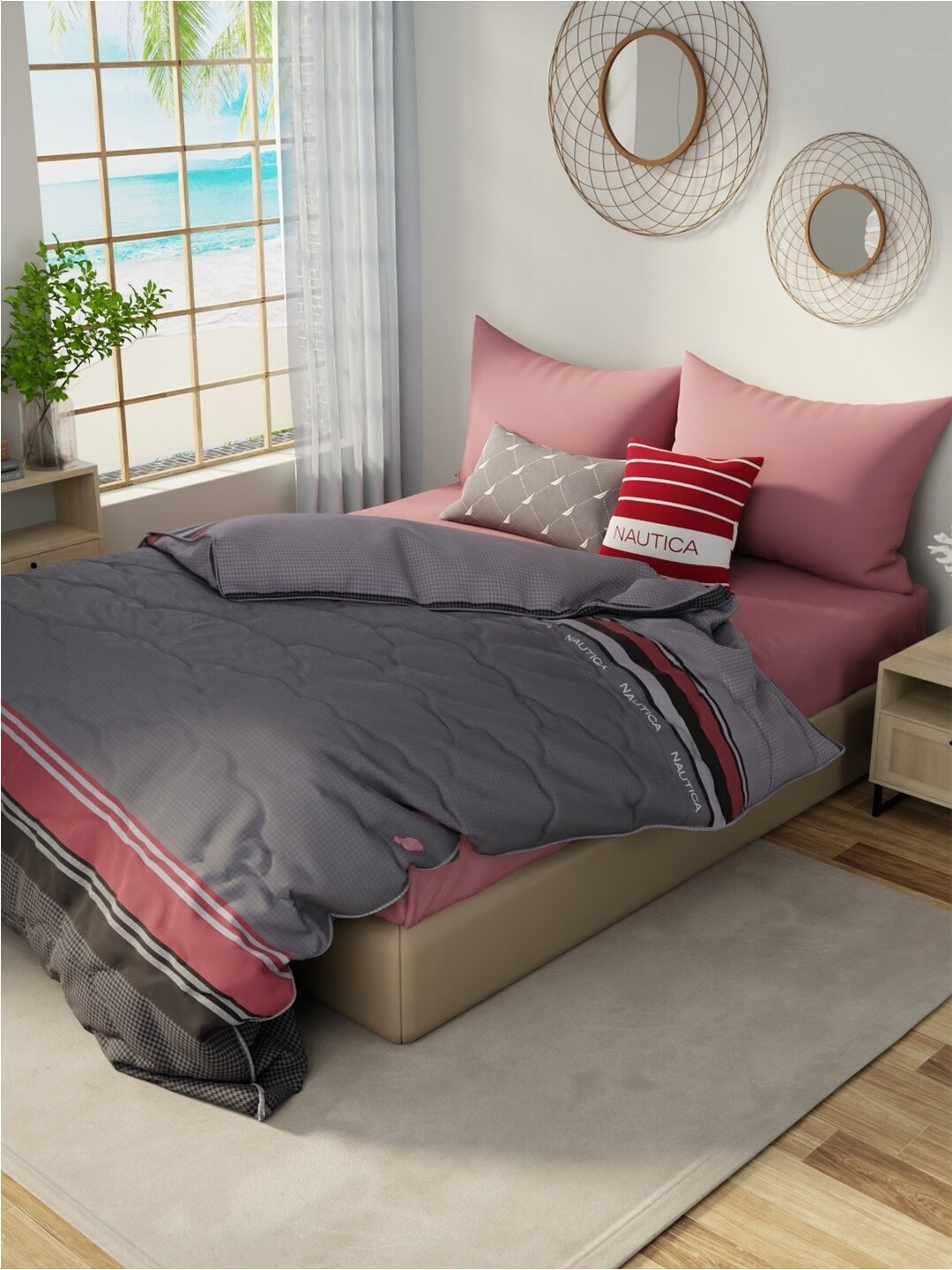 

Nautica Hampton Bronze-Toned Striped Cotton AC Room 150 GSM Double Bed Comforter