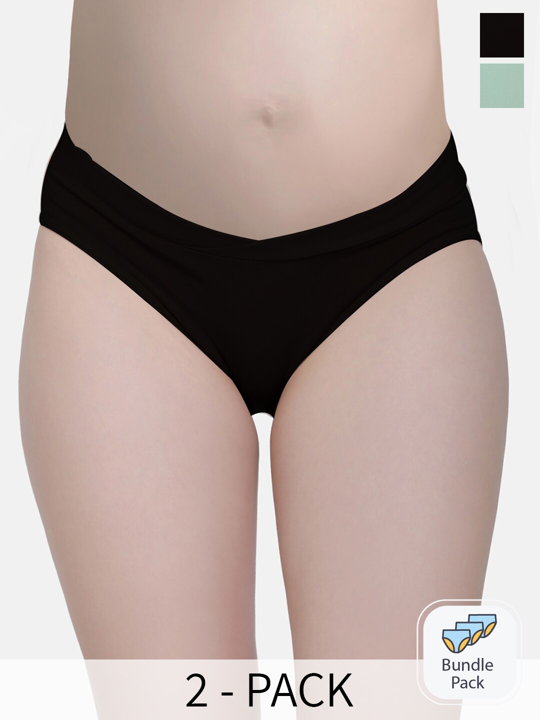 

Curvy Love Pack Of 2 Anti Microbial Low Rise Organic Cotton Basic Briefs, Green
