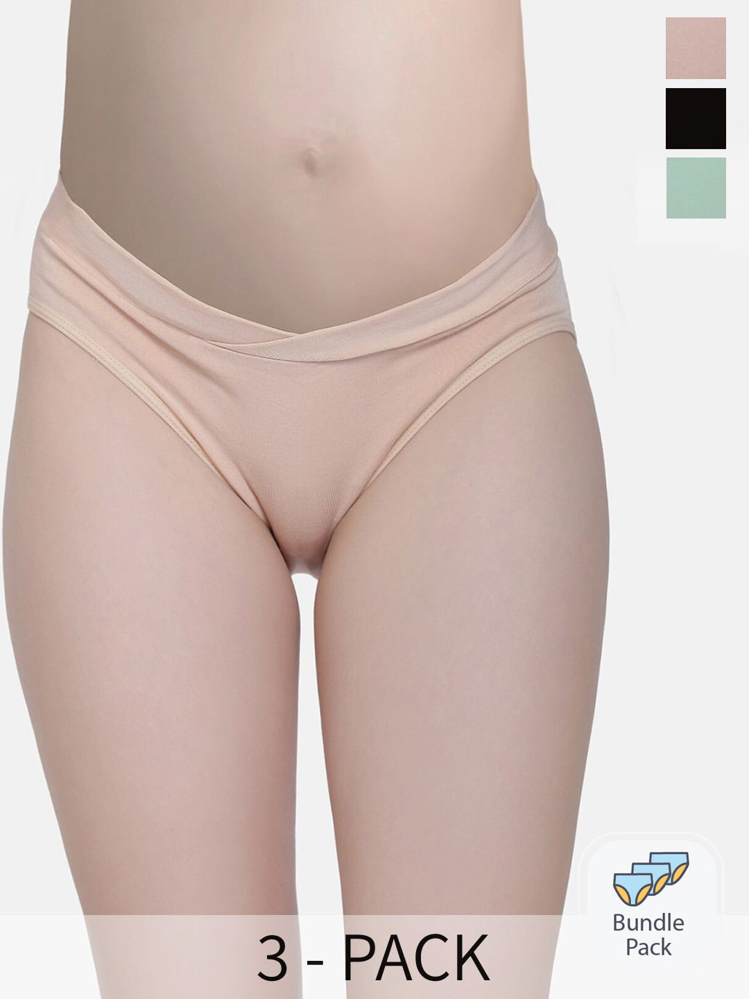 

Curvy Love Pack Of 3 Low Rise Anti Microbial Organic Cotton Basic Briefs, Green