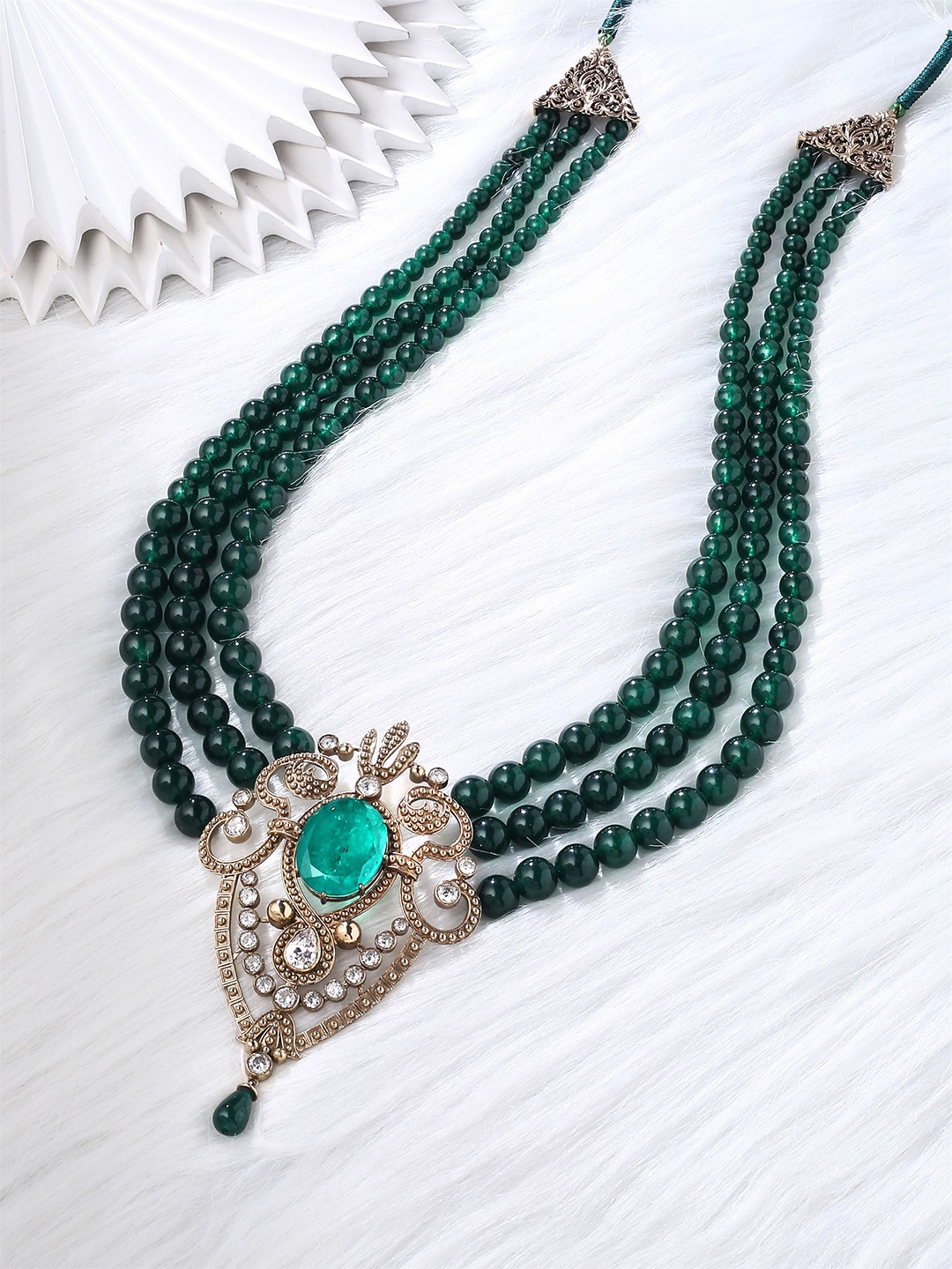 

COSA NOSTRAA Men Stone-Studded & Beaded Layered Antique Necklace, Gold