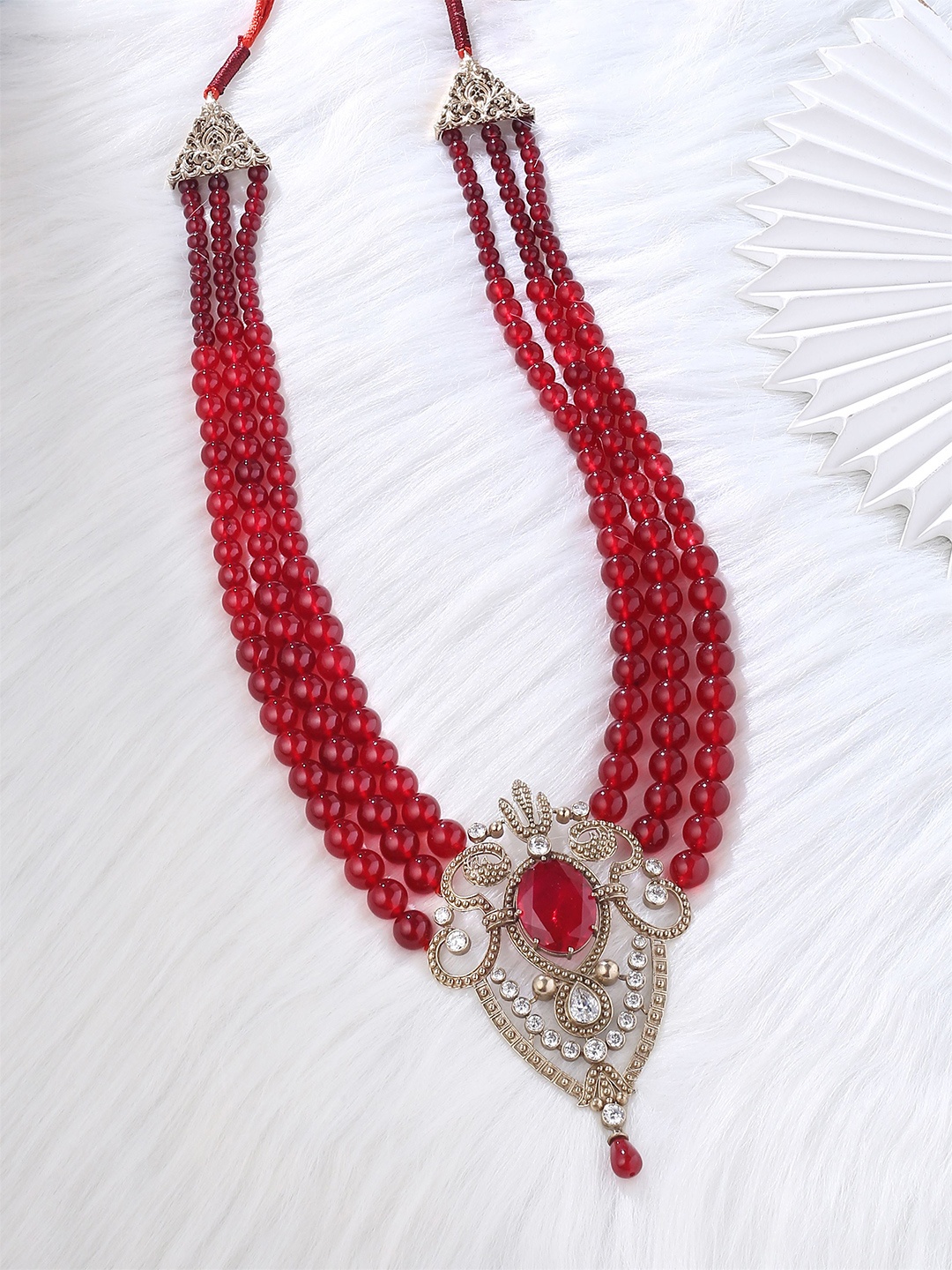 

COSA NOSTRAA Men Beaded Layered Necklace, Red