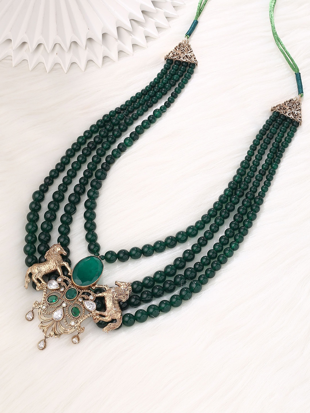 

COSA NOSTRAA Men Beaded Layered Necklace, Green