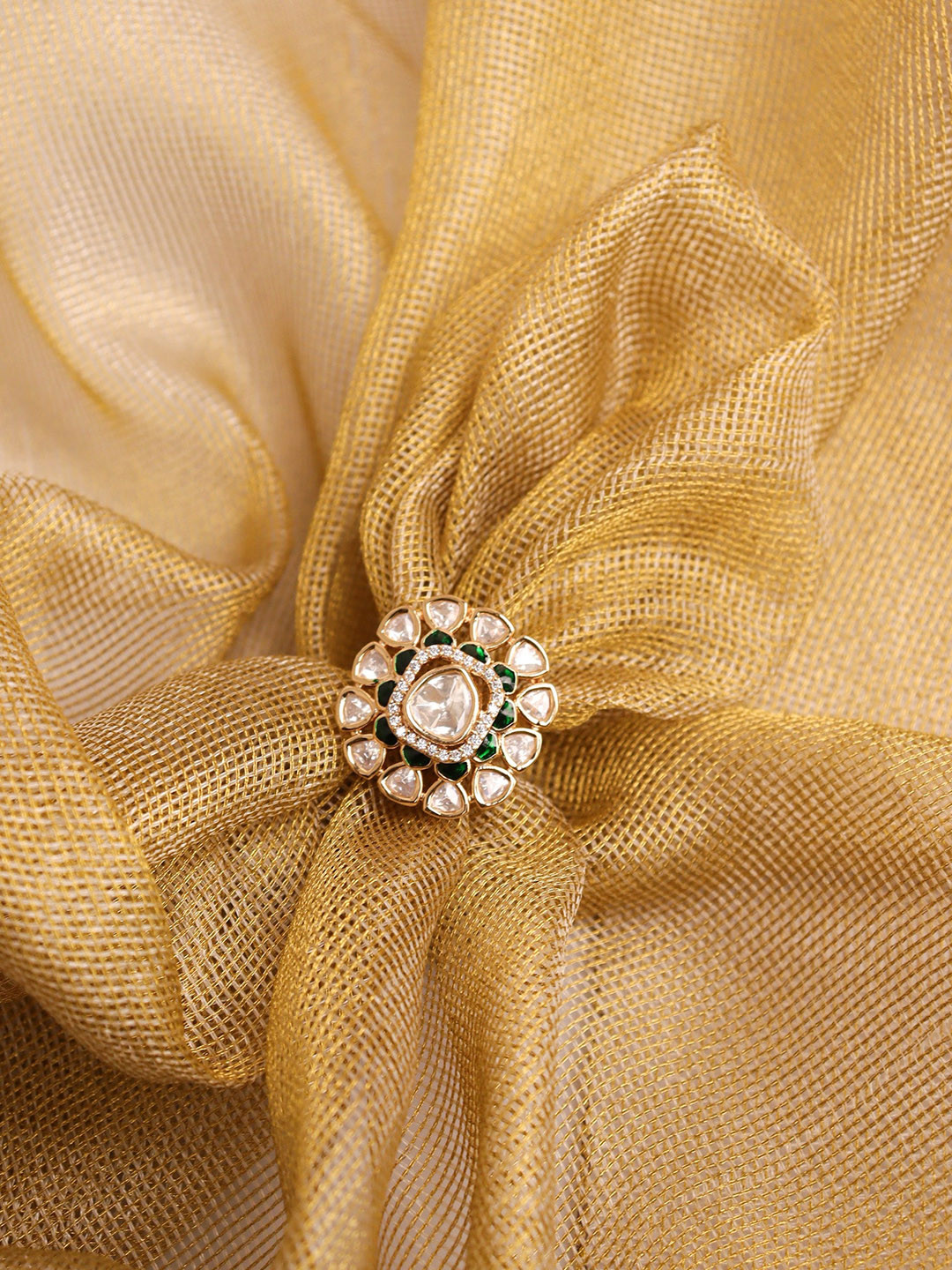 

CURIO COTTAGE Gold-Plated Kundan-Studded Adjustable Ring