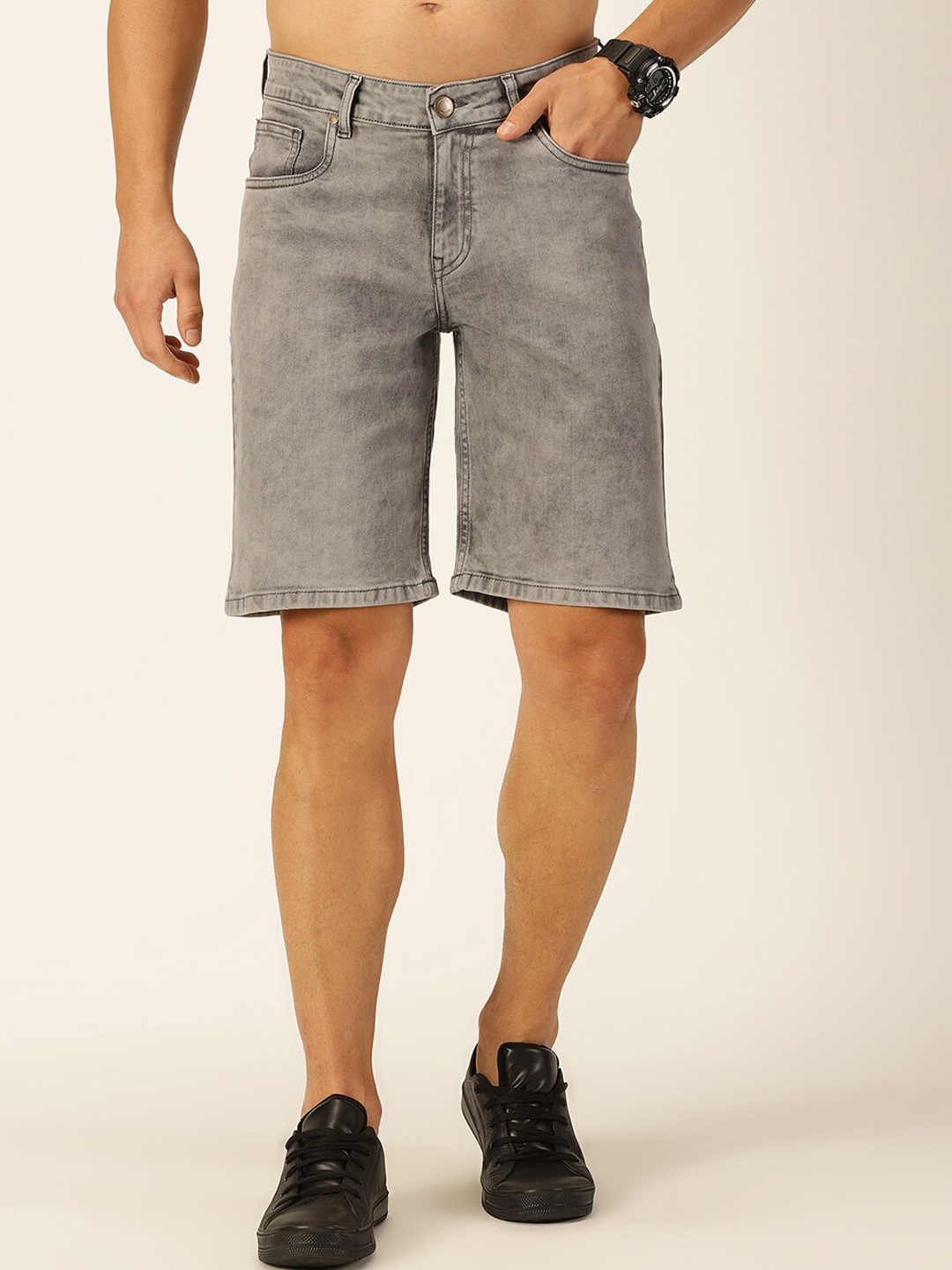 

Mast & Harbour Men Washed Slim Fit Denim Shorts, Grey