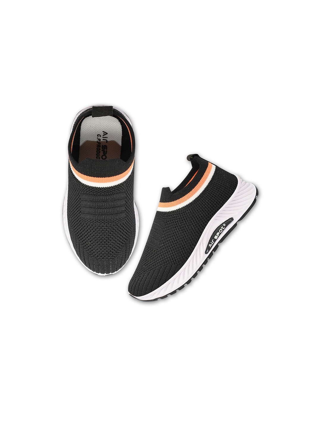 

Airspot Kids JOKER Textured Lightweight Slip-On Sneakers, Black