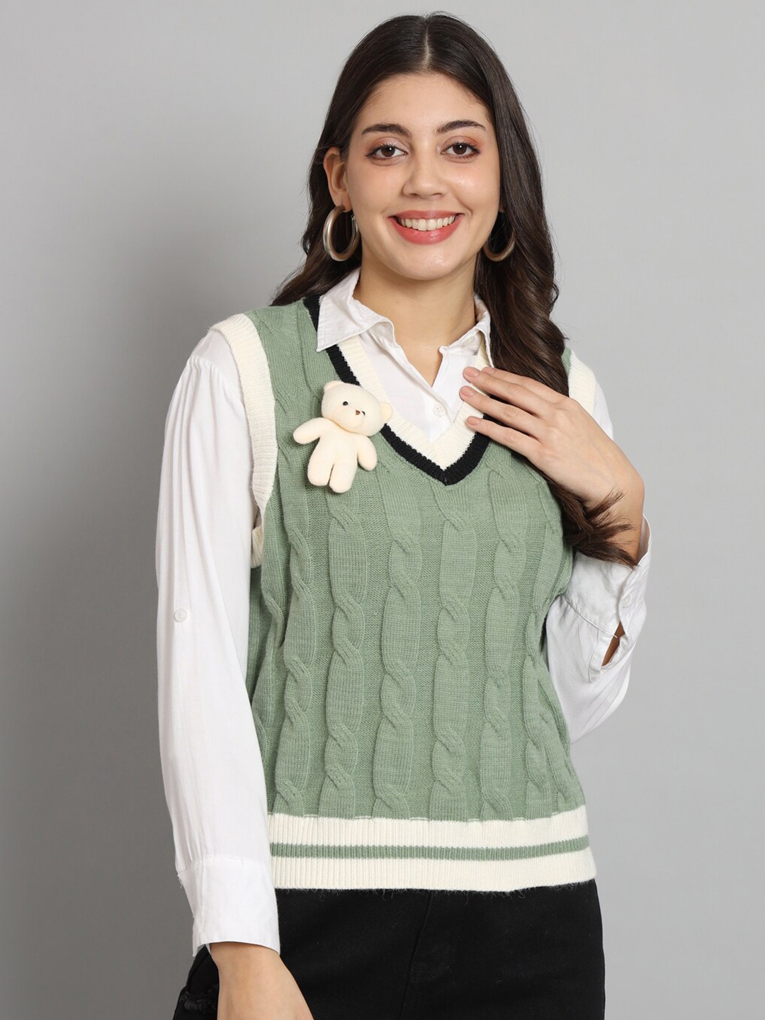 

Chemistry Cable Knit Woollen Sweater Vest, Green