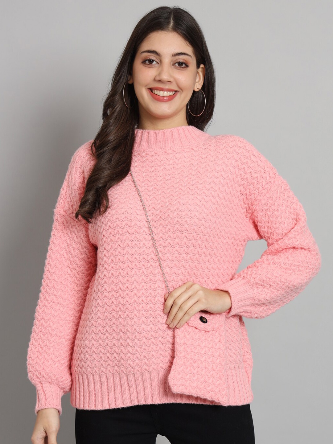 

Chemistry Cable Knit Turtle Neck Woollen Sweater, Pink