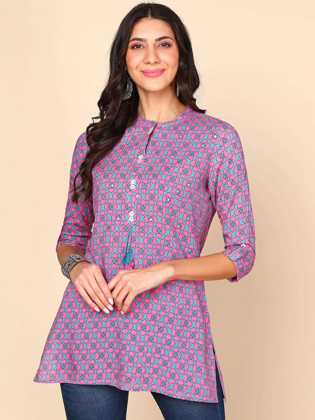 

HERE&NOW Ethnic Motifs Printed Liva Kurti, Purple