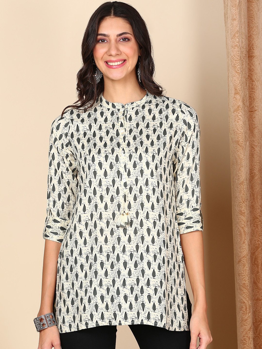 

HERE&NOW Printed Liva Kurti, White