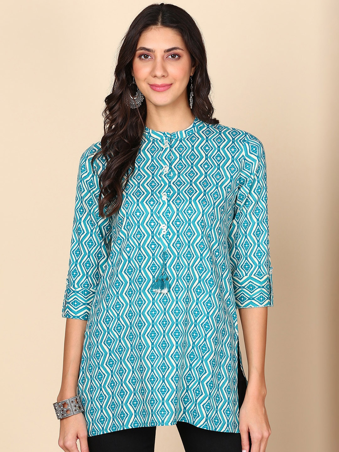 

HERE&NOW Women Turquoise Blue Floral Printed Floral Liva Kurta