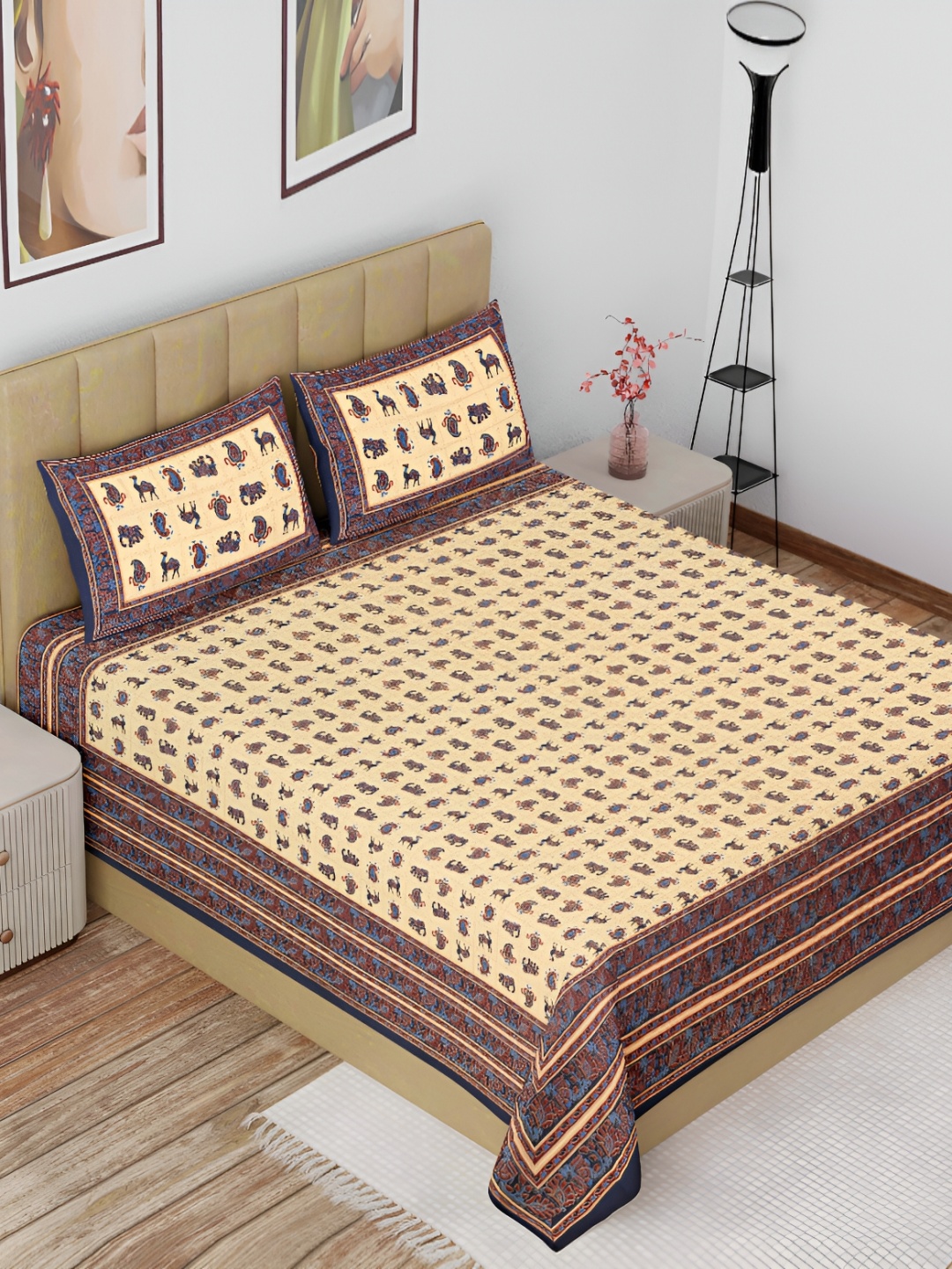 

The Craft Monk White & Black Cotton 180 TC King Bedsheet with 2 Pillow Covers